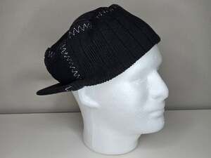 Pugs Gear Black Knit Beanie Cap with Bill Visor and White Zig Zag Stitching